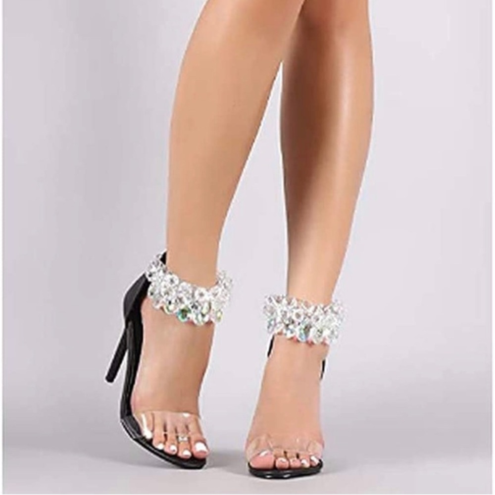 Suzzy Black jewel heels sandals, Size 5.5